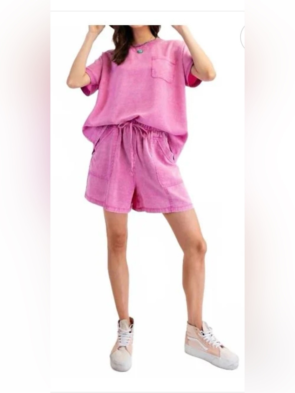 Easel Women’s Vibrant Pink Mineral Wash Pull On Shorts, Size S